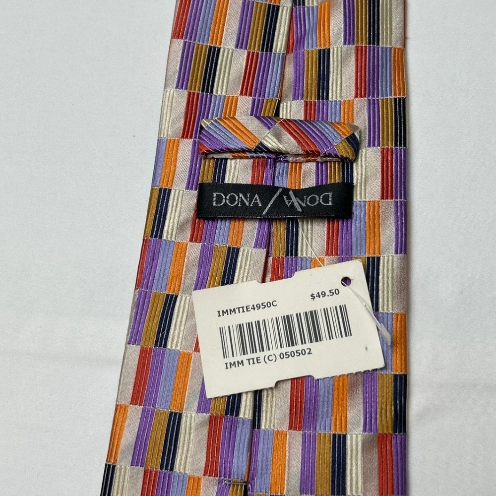 Dona Vinci Mens Geometric Patchwork Silk Hand Made Necktie OS Multicolor NEW